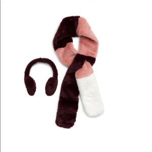 Faux Fur Color Block Earmuffs & Scarf Set